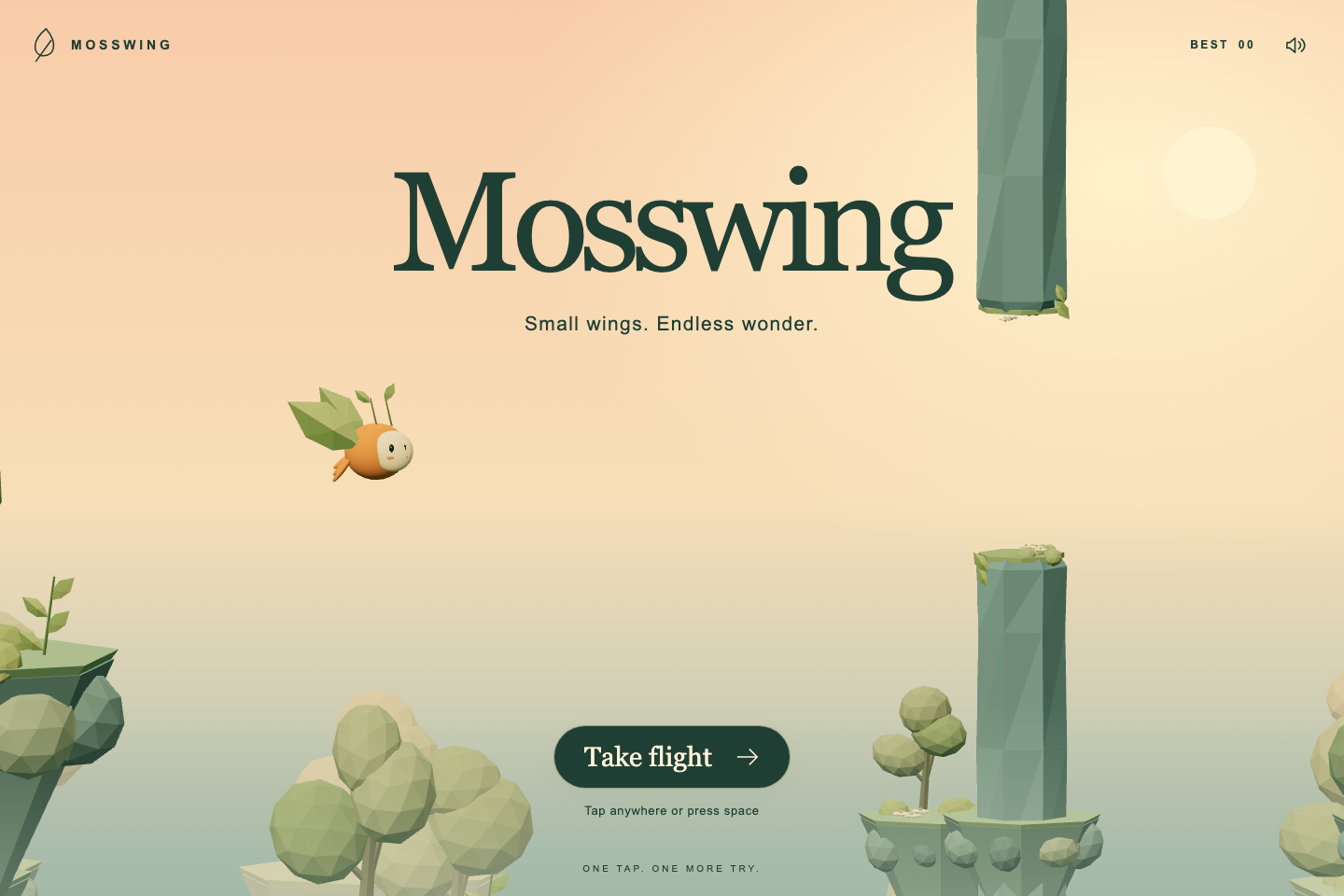 Mosswing：手机上的单键 3D 飞行 — 实际作品页面截图
